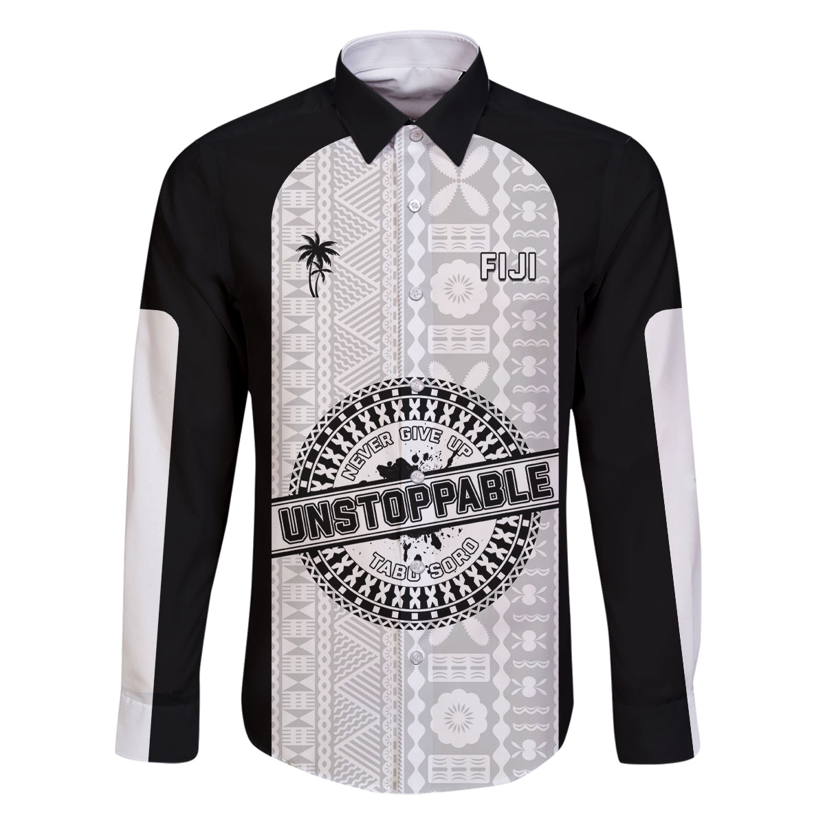 Personalized Fiji Obstacle Race 2023 Family Matching Puletasi Dress and Hawaiian Shirt Never Give Up LT05 Dad's Shirt - Long Sleeve Black - Polynesian Pride