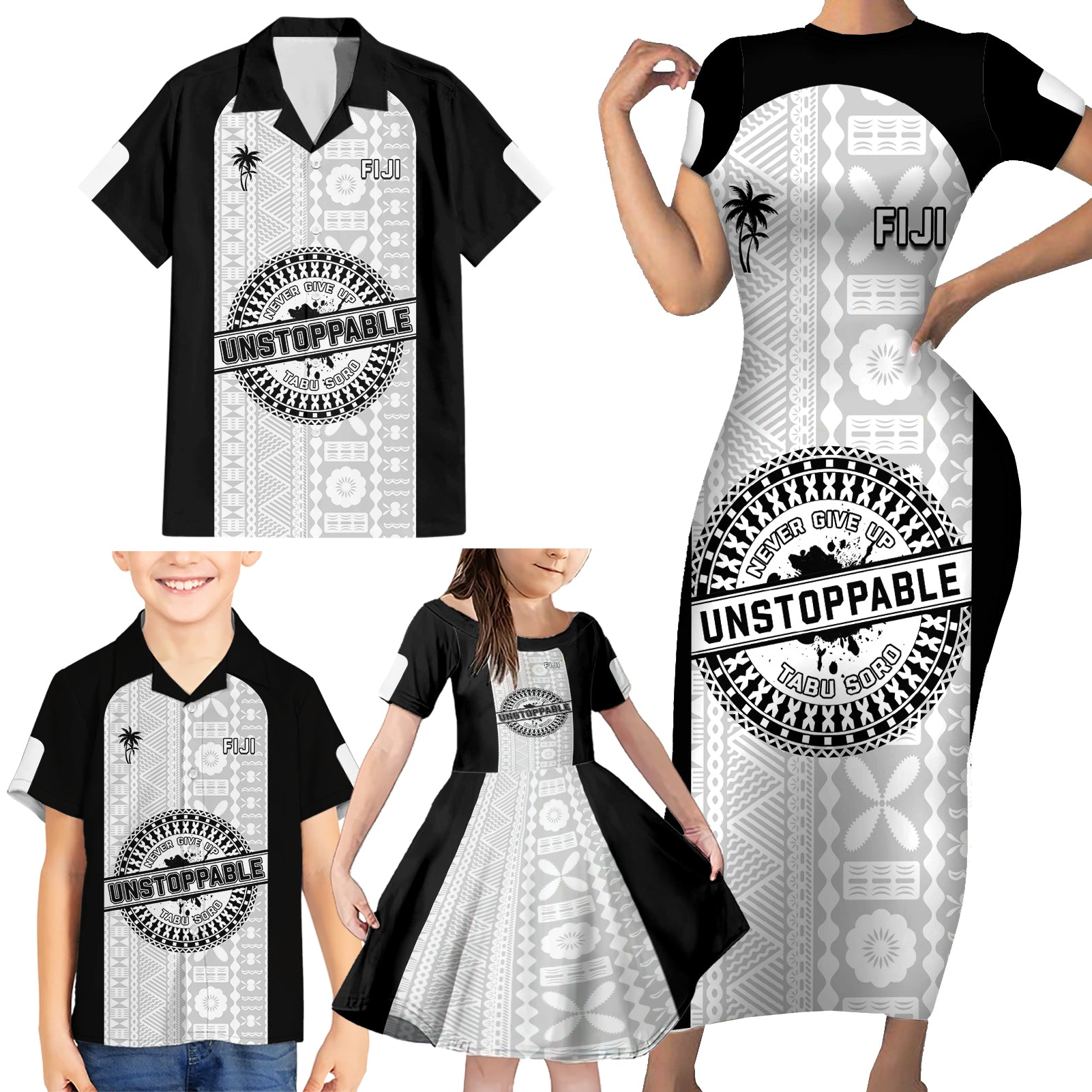 Personalized Fiji Obstacle Race 2023 Family Matching Short Sleeve Bodycon Dress and Hawaiian Shirt Never Give Up LT05 - Polynesian Pride