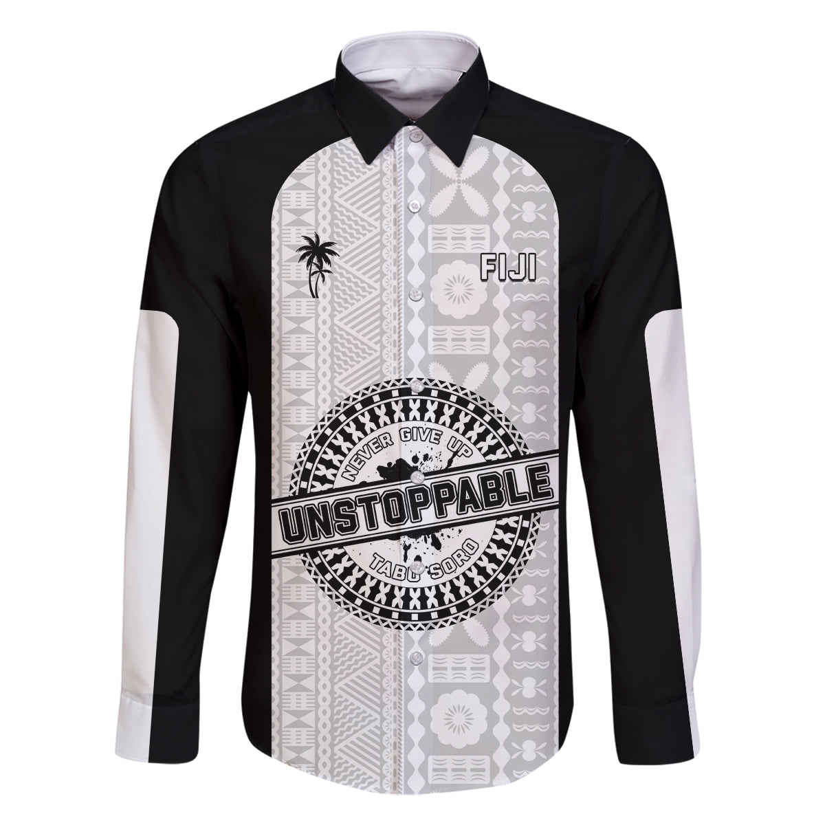 Personalized Fiji Obstacle Race 2023 Family Matching Tank Maxi Dress and Hawaiian Shirt Never Give Up LT05 Dad's Shirt - Long Sleeve Black - Polynesian Pride