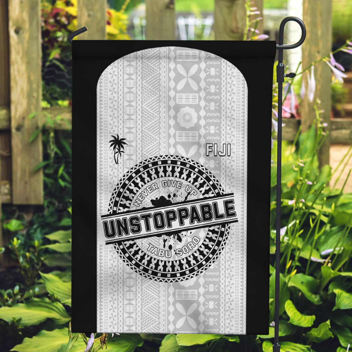 Fiji Obstacle Race 2023 Garden Flag Never Give Up LT05 Garden Flag Black - Polynesian Pride