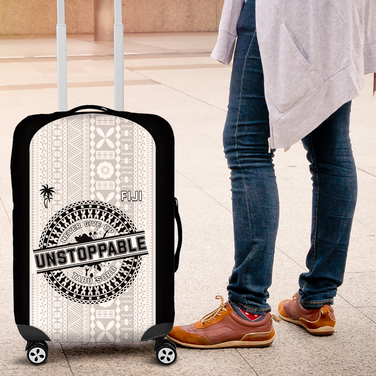 Fiji Obstacle Race 2023 Luggage Cover Never Give Up LT05 Black - Polynesian Pride