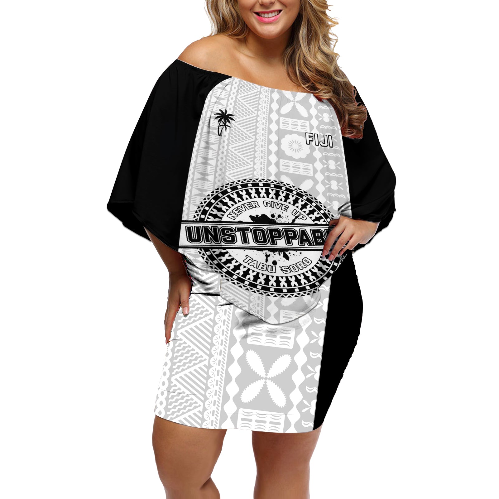 Personalized Fiji Obstacle Race 2023 Off Shoulder Short Dress Never Give Up LT05 Women Black - Polynesian Pride