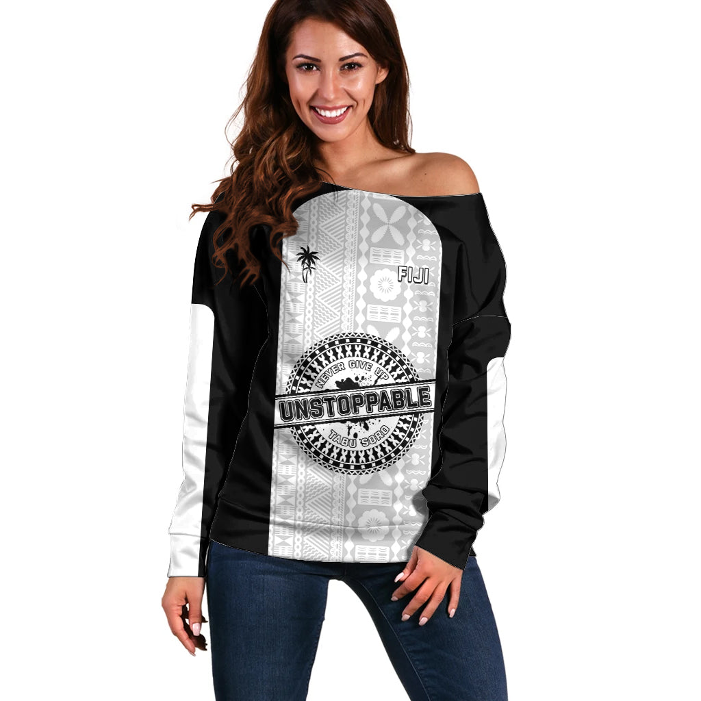 Personalized Fiji Obstacle Race 2023 Off Shoulder Sweater Never Give Up LT05 Women Black - Polynesian Pride