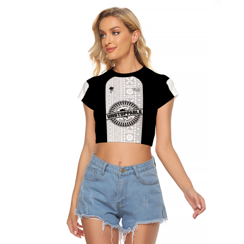 Personalized Fiji Obstacle Race 2023 Raglan Cropped T Shirt Never Give Up LT05 Female Black - Polynesian Pride