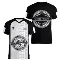 Personalized Fiji Obstacle Race 2023 Women V Neck T Shirt Never Give Up LT05 - Polynesian Pride