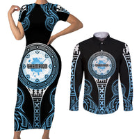 Personalized Fiji Obstacle Race 2023 Couples Matching Short Sleeve Bodycon Dress and Long Sleeve Button Shirts Go Champion LT05 Blue - Polynesian Pride