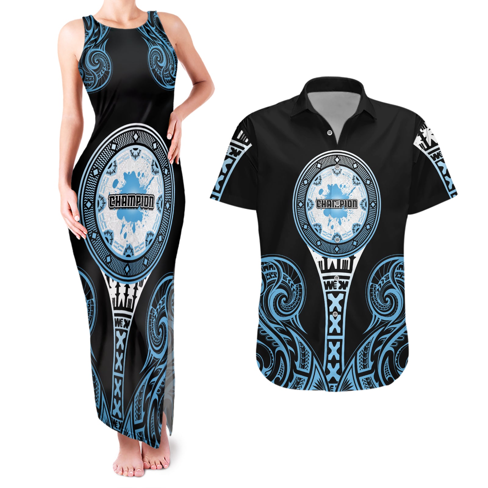 Personalized Fiji Obstacle Race 2023 Couples Matching Tank Maxi Dress and Hawaiian Shirt Go Champion LT05 Blue - Polynesian Pride