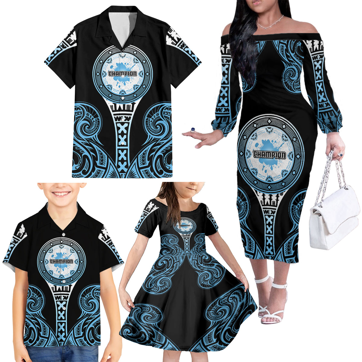 Personalized Fiji Obstacle Race 2023 Family Matching Off Shoulder Long Sleeve Dress and Hawaiian Shirt Go Champion LT05 - Polynesian Pride