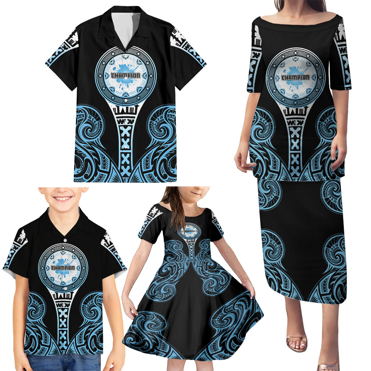 Personalized Fiji Obstacle Race 2023 Family Matching Puletasi Dress and Hawaiian Shirt Go Champion LT05 - Polynesian Pride