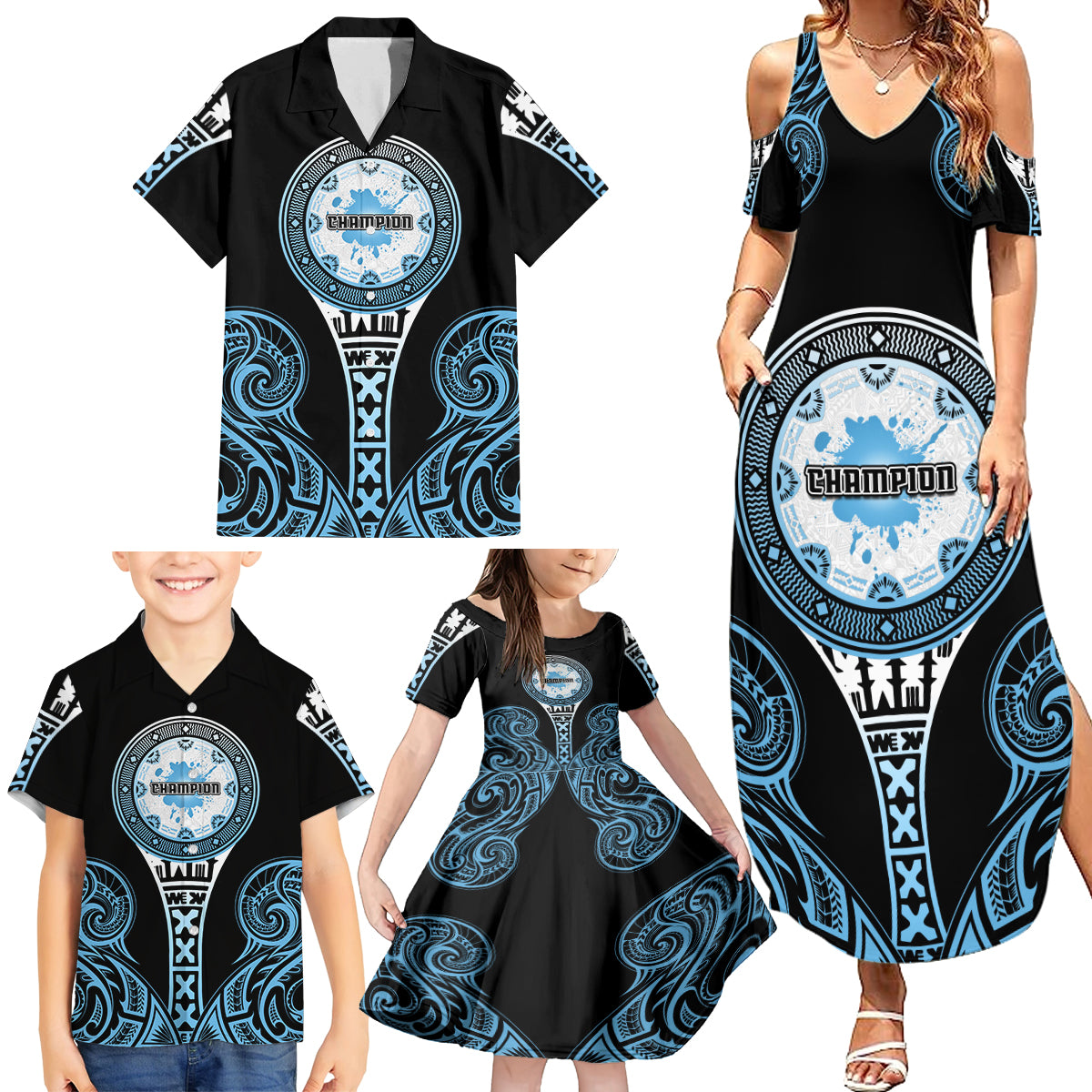 Personalized Fiji Obstacle Race 2023 Family Matching Summer Maxi Dress and Hawaiian Shirt Go Champion LT05 - Polynesian Pride