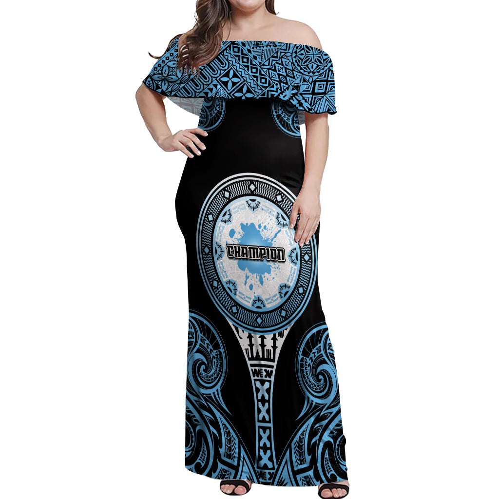 Personalized Fiji Obstacle Race 2023 Off Shoulder Maxi Dress Go Champion LT05 Women Blue - Polynesian Pride