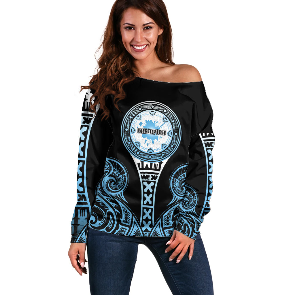 Personalized Fiji Obstacle Race 2023 Off Shoulder Sweater Go Champion LT05 Women Blue - Polynesian Pride