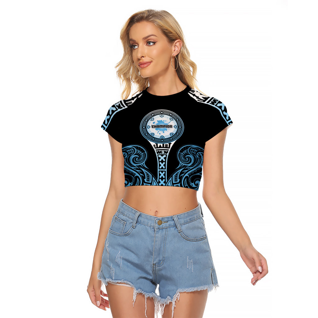 Personalized Fiji Obstacle Race 2023 Raglan Cropped T Shirt Go Champion LT05 Female Blue - Polynesian Pride