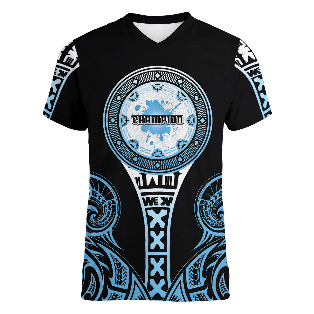 Personalized Fiji Obstacle Race 2023 Women V Neck T Shirt Go Champion LT05 Female Blue - Polynesian Pride