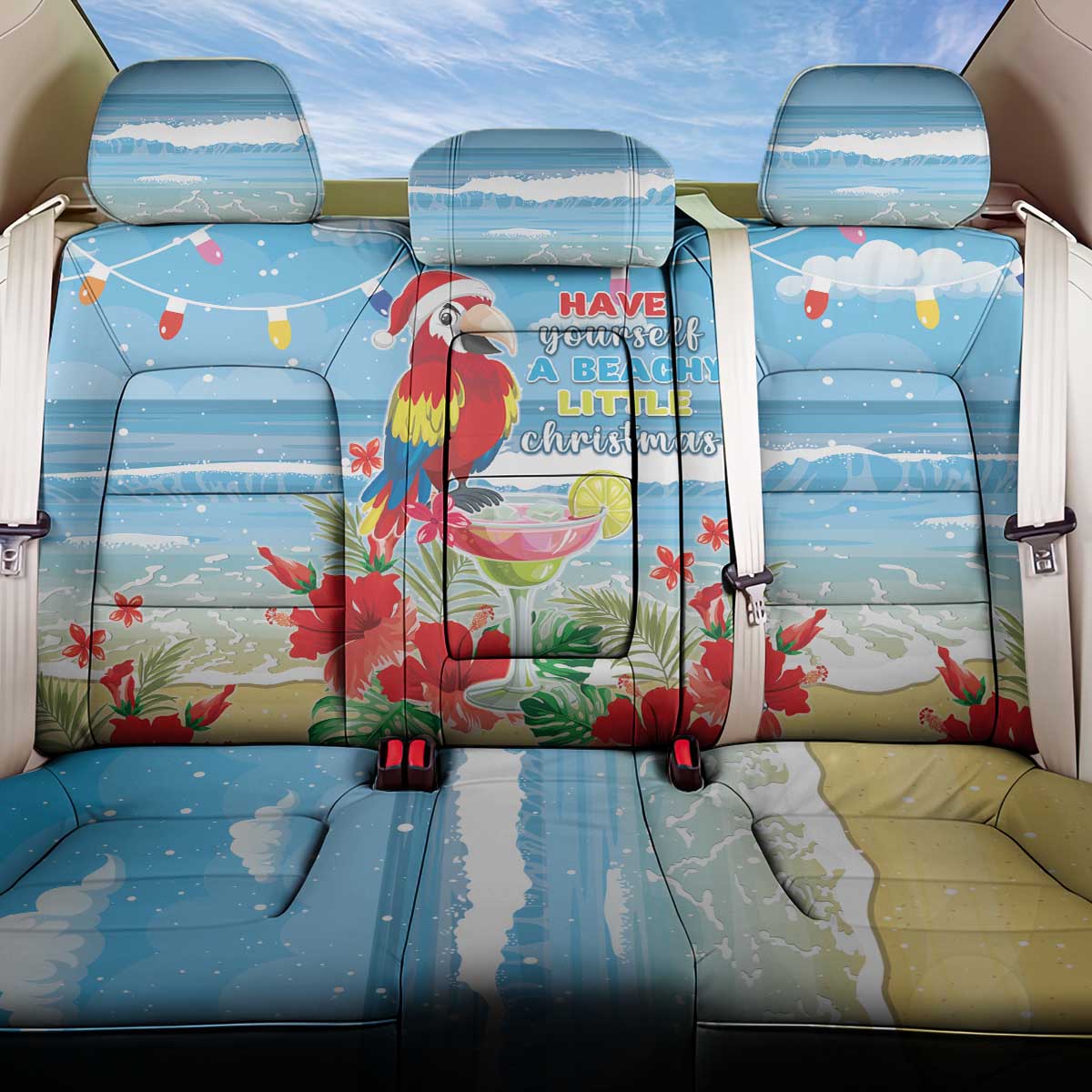 Hawaii Christmas Back Car Seat Cover Funny Macaw Parrot Tropical Vibe