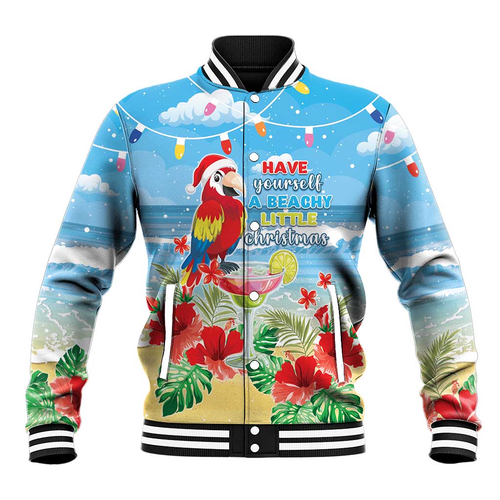 Hawaii Christmas Baseball Jacket Funny Macaw Parrot Tropical Vibe LT05 Unisex Blue - Polynesian Pride