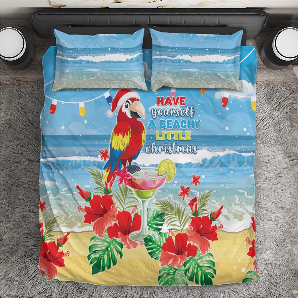 Hawaii Christmas Bedding Set Funny Macaw Parrot Tropical Vibe