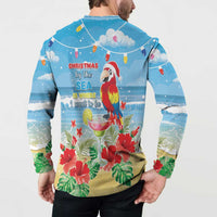 Hawaii Christmas Button Sweatshirt Funny Macaw Parrot Tropical Vibe