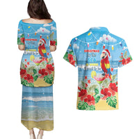 Hawaii Christmas Couples Matching Puletasi and Hawaiian Shirt Funny Macaw Parrot Tropical Vibe LT05 - Polynesian Pride