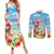 Hawaii Christmas Couples Matching Summer Maxi Dress and Long Sleeve Button Shirt Funny Macaw Parrot Tropical Vibe