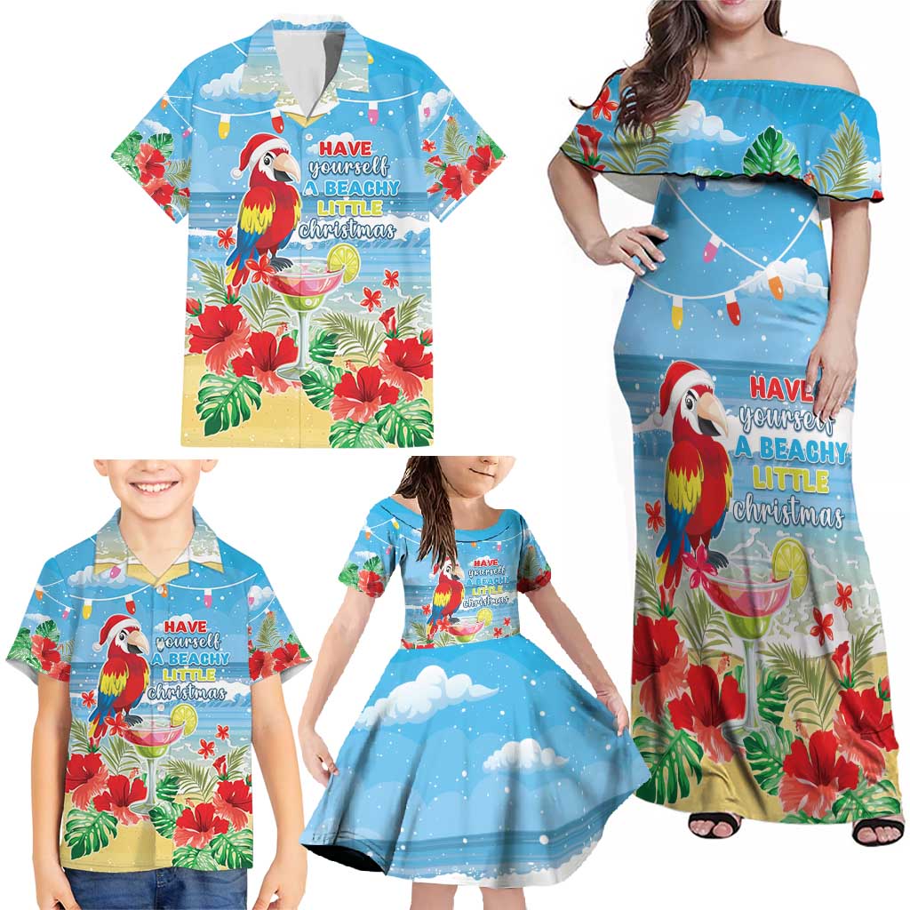 Hawaii Christmas Family Matching Off Shoulder Maxi Dress and Hawaiian Shirt Funny Macaw Parrot Tropical Vibe