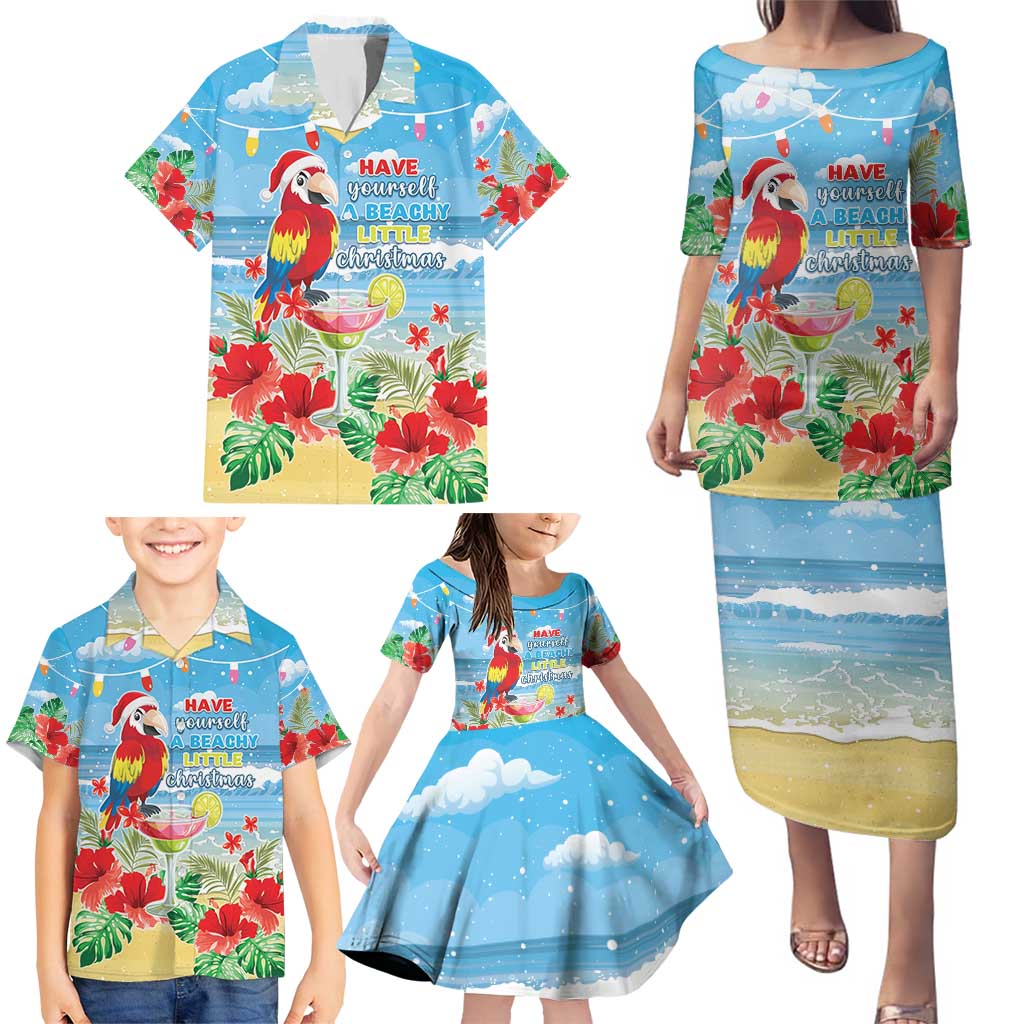 Hawaii Christmas Family Matching Puletasi and Hawaiian Shirt Funny Macaw Parrot Tropical Vibe