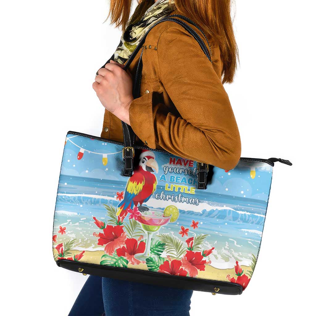 Hawaii Christmas Leather Tote Bag Funny Macaw Parrot Tropical Vibe LT05 Blue - Polynesian Pride