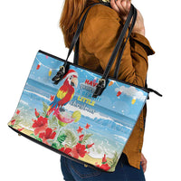 Hawaii Christmas Leather Tote Bag Funny Macaw Parrot Tropical Vibe LT05 - Polynesian Pride