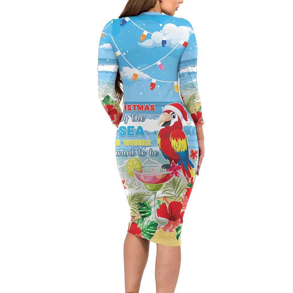 Hawaii Christmas Long Sleeve Bodycon Dress Funny Macaw Parrot Tropical Vibe LT05 - Polynesian Pride
