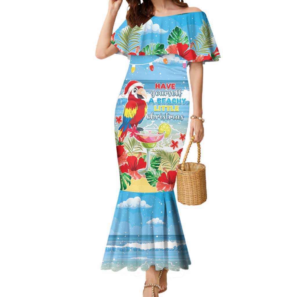 Hawaii Christmas Mermaid Dress Funny Macaw Parrot Tropical Vibe