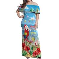 Hawaii Christmas Off Shoulder Maxi Dress Funny Macaw Parrot Tropical Vibe