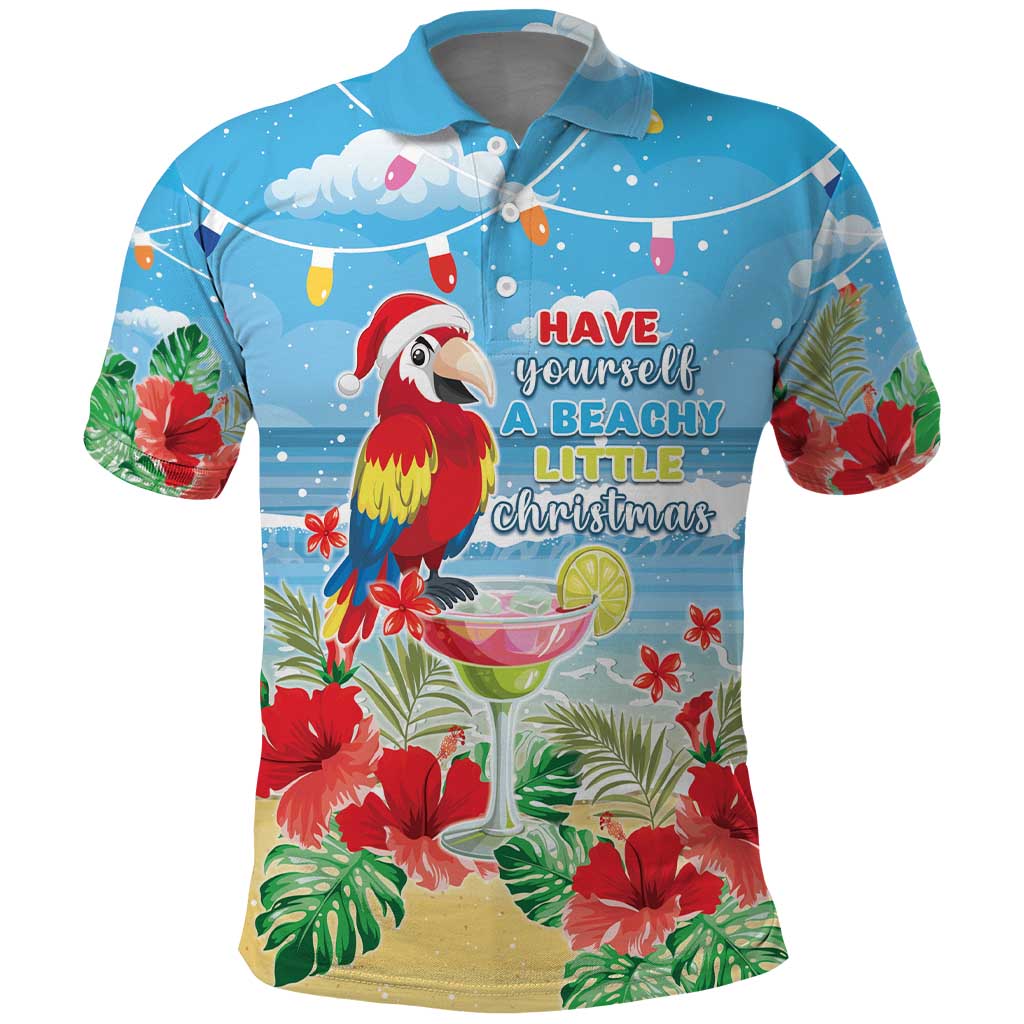 Hawaii Christmas Polo Shirt Funny Macaw Parrot Tropical Vibe