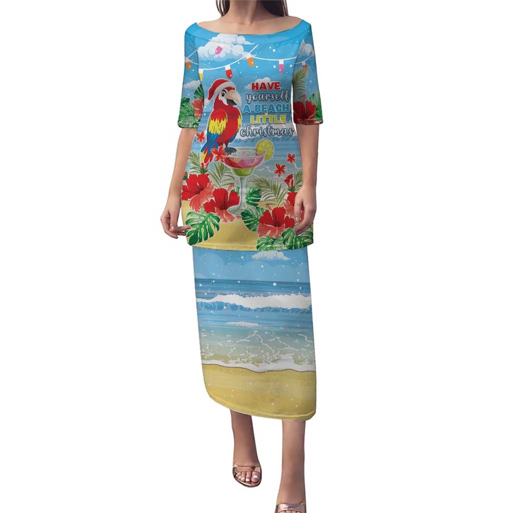 Hawaii Christmas Puletasi Funny Macaw Parrot Tropical Vibe LT05 Long Dress Blue - Polynesian Pride