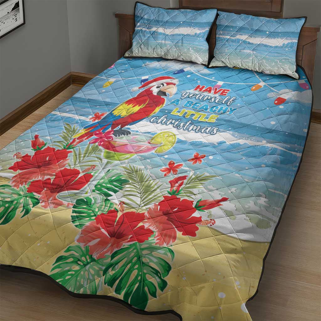 Hawaii Christmas Quilt Bed Set Funny Macaw Parrot Tropical Vibe