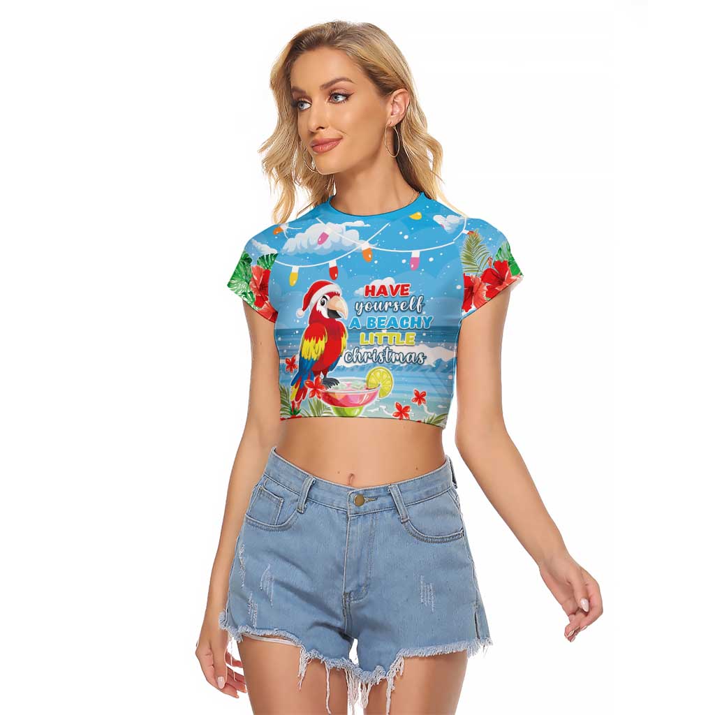 Hawaii Christmas Raglan Cropped T Shirt Funny Macaw Parrot Tropical Vibe LT05 Female Blue - Polynesian Pride