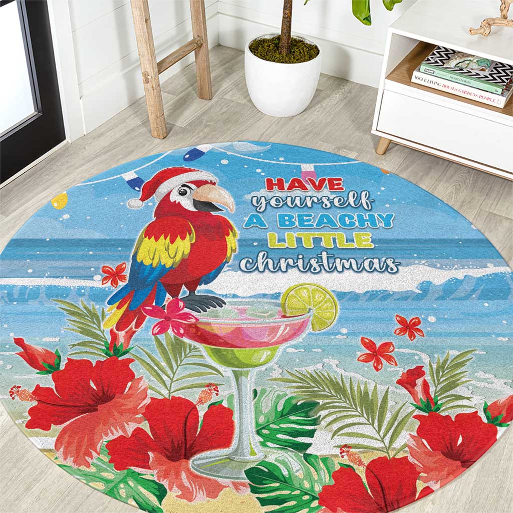 Hawaii Christmas Round Carpet Funny Macaw Parrot Tropical Vibe