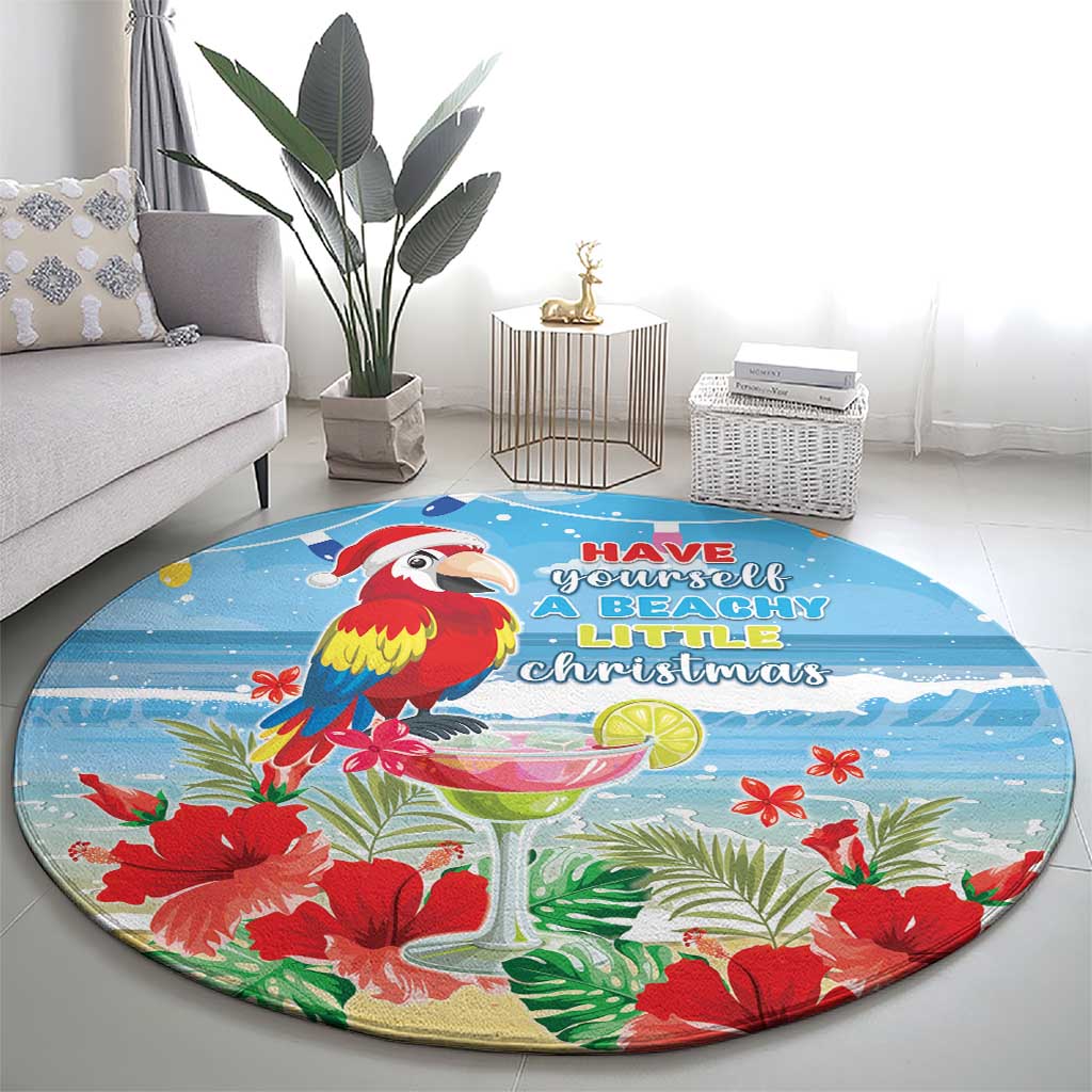 Hawaii Christmas Round Carpet Funny Macaw Parrot Tropical Vibe