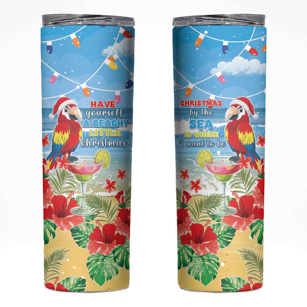 Hawaii Christmas Skinny Tumbler Funny Macaw Parrot Tropical Vibe