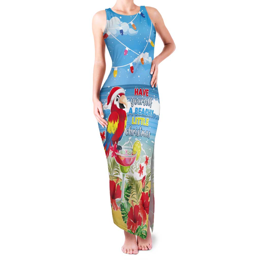 Hawaii Christmas Tank Maxi Dress Funny Macaw Parrot Tropical Vibe LT05 Women Blue - Polynesian Pride