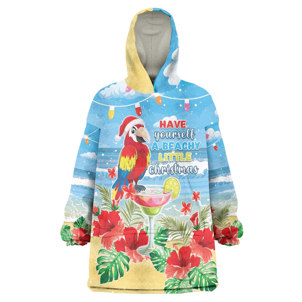 Hawaii Christmas Wearable Blanket Hoodie Funny Macaw Parrot Tropical Vibe