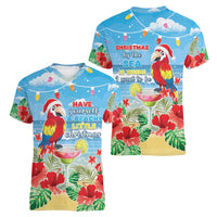 Hawaii Christmas Women V-Neck T-Shirt Funny Macaw Parrot Tropical Vibe LT05 - Polynesian Pride