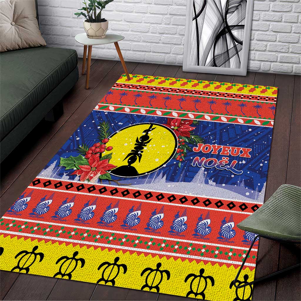 New Caledonia Christmas Area Rug Kanaky Poinsettia Joyeux Noel