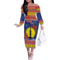 New Caledonia Christmas Family Matching Off The Shoulder Long Sleeve Dress and Hawaiian Shirt Kanaky Poinsettia Joyeux Noel