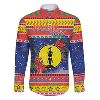 New Caledonia Christmas Family Matching Off Shoulder Short Dress and Hawaiian Shirt Kanaky Poinsettia Joyeux Noel