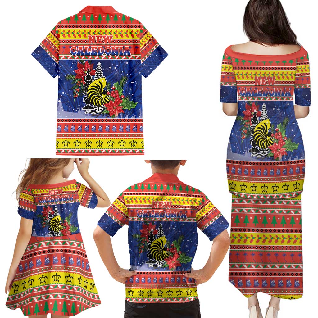 New Caledonia Christmas Family Matching Puletasi and Hawaiian Shirt Kanaky Poinsettia Joyeux Noel