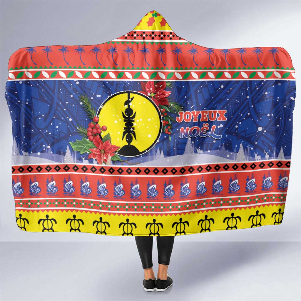 New Caledonia Christmas Hooded Blanket Kanaky Poinsettia Joyeux Noel