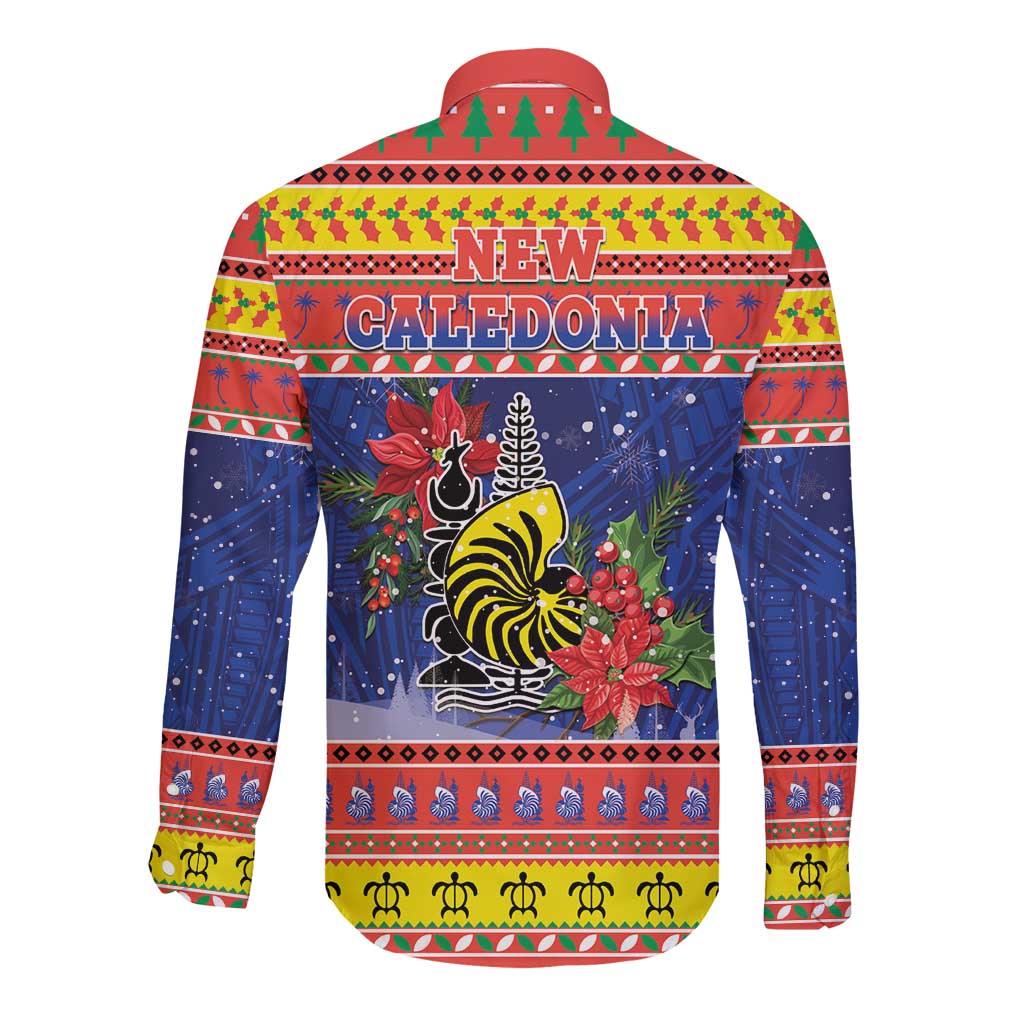 New Caledonia Christmas Long Sleeve Button Shirt Kanaky Poinsettia Joyeux Noel