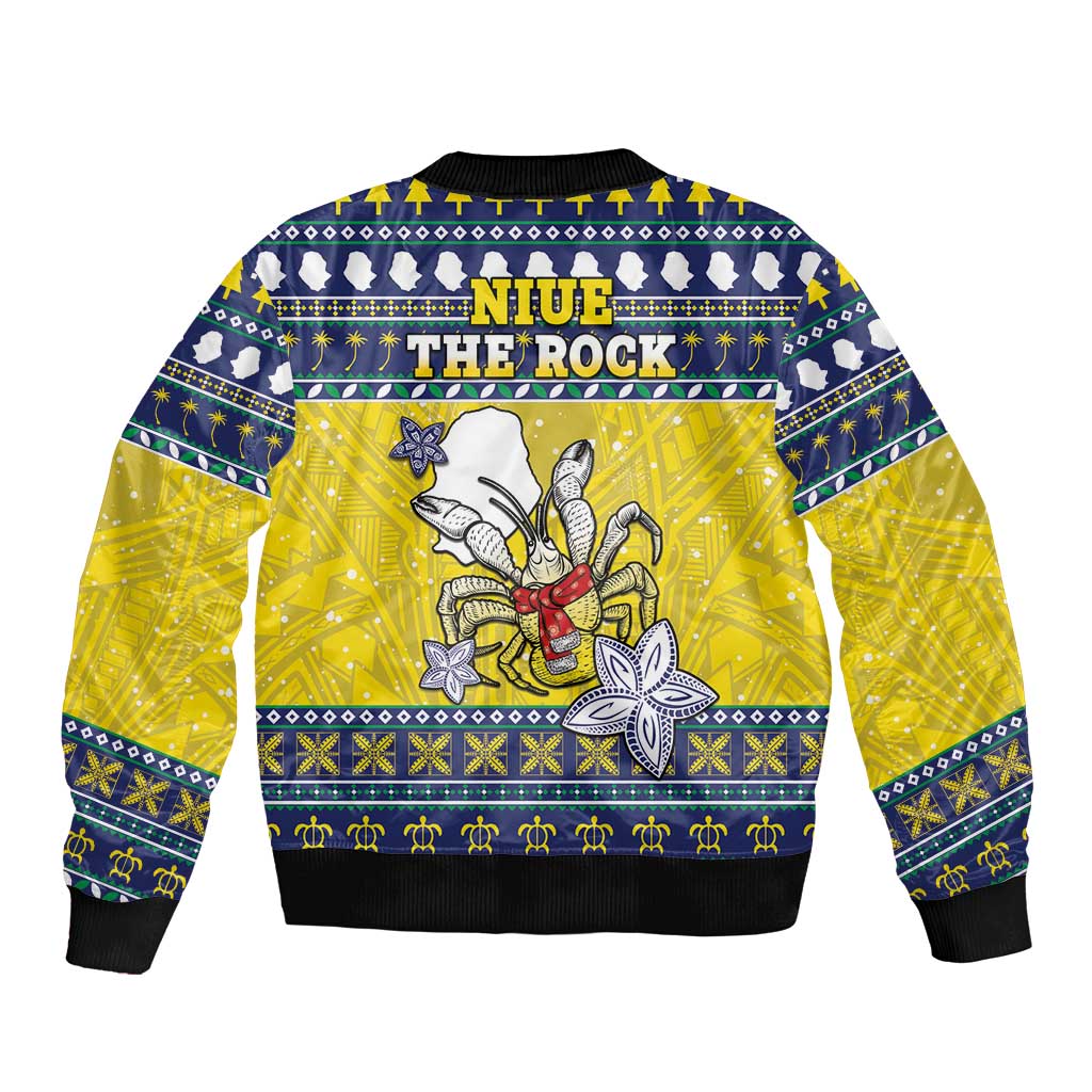 Niue The Rock Christmas Bomber Jacket Niuean Crab Monuina E Kilisimasi