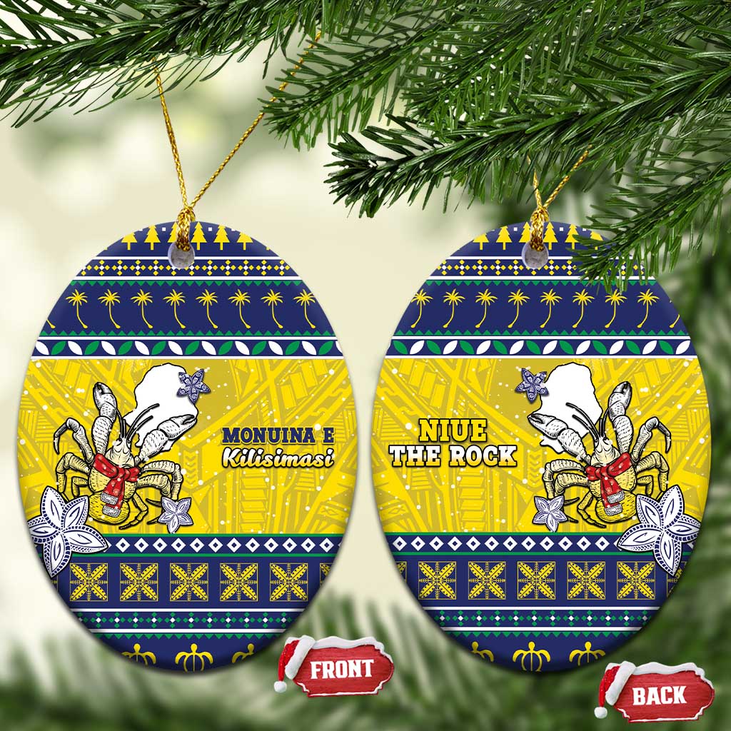 Niue The Rock Christmas Ceramic Ornament Niuean Crab Monuina E Kilisimasi LT05 Oval Blue - Polynesian Pride
