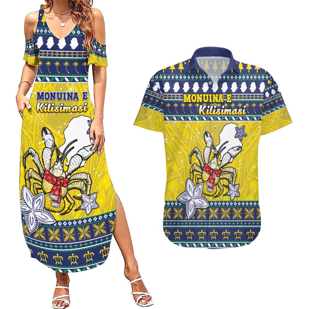 Niue The Rock Christmas Couples Matching Summer Maxi Dress and Hawaiian Shirt Niuean Crab Monuina E Kilisimasi